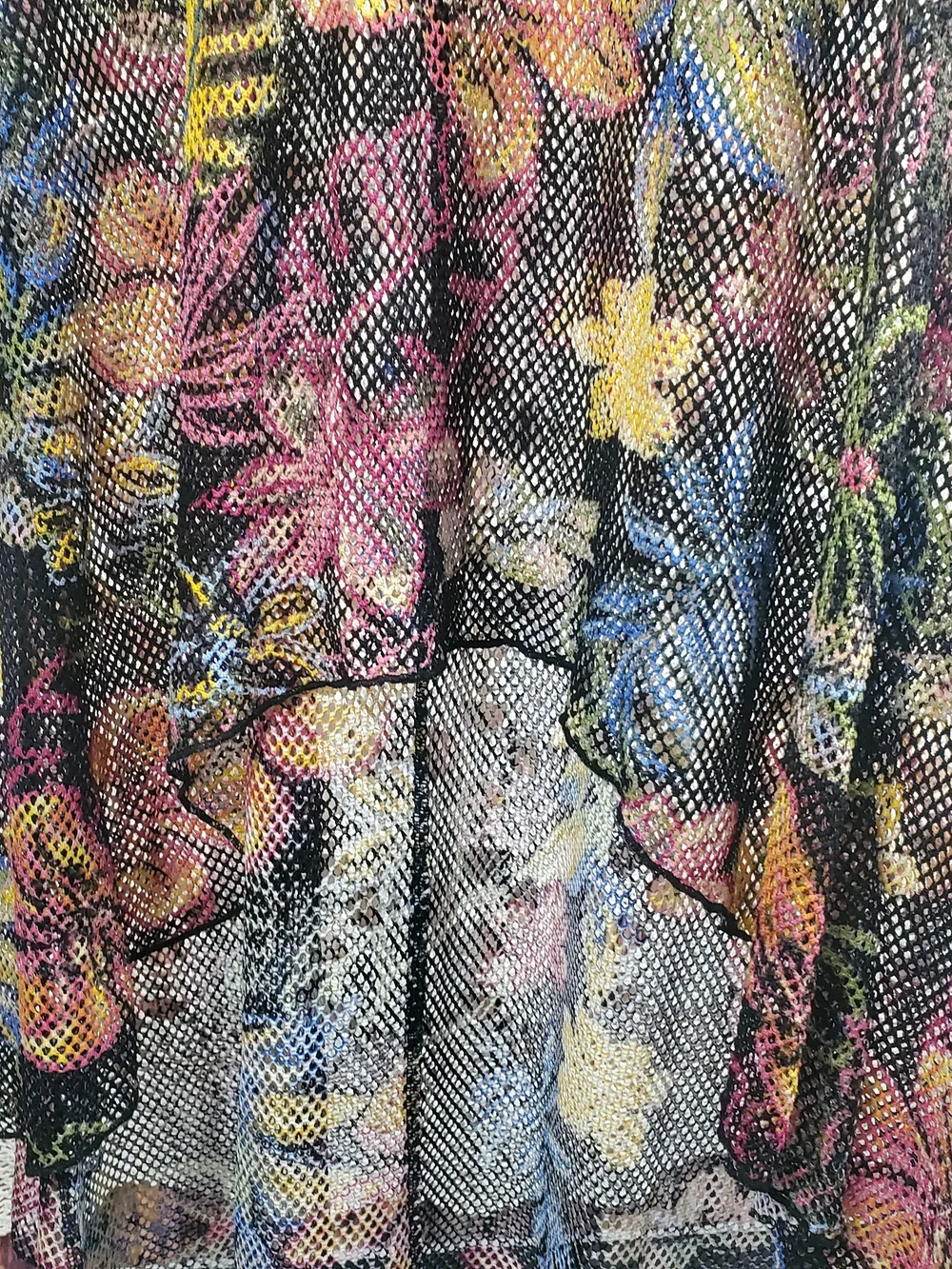NWOT Floral Mesh Overlay Top with Black Base - Picture 2 of 5